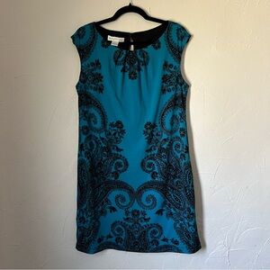 London Times Paisley Teal and Black Mini Dress